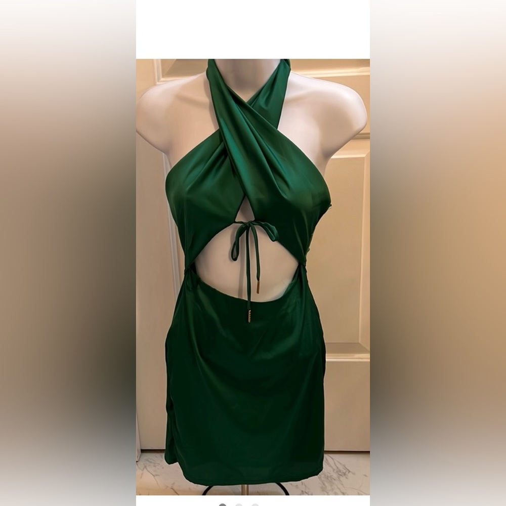 Fashion Nova Emerald Halter Backless Dress